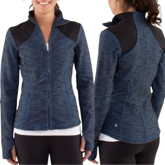 Lululemon Forme Jacket Size 4 Blue Slub Denim Limitless Blue / Black - Picture 1 of 12